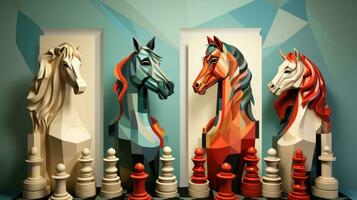 paarden en schaak stukken Aan de muur illustratie. foto