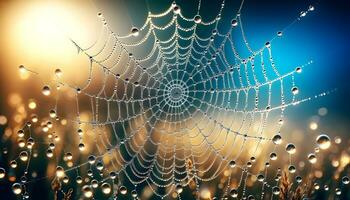 ai gegenereerd esthetisch spin web met regen water druppels achtergrond, banier, sjabloon foto