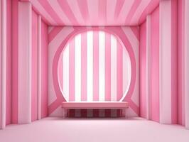 3d renderen van een leeg roze gestreept kamer met een Open venster ai generatief foto