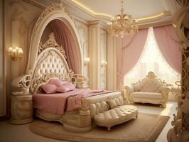 mooi prinses slaapkamer in de Koninklijk huis ai generatief foto