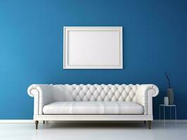 modern leven kamer met canvas schilderij en kleurrijk meubilair ai generatief foto