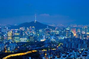 Seoel horizon in de nacht, zuiden Korea. foto