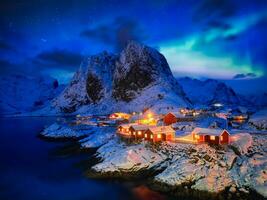 hamnoy visvangst dorp Aan lofoten eilanden, Noorwegen foto