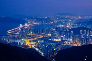 Busan stadsgezicht gwangan brug Bij nacht foto