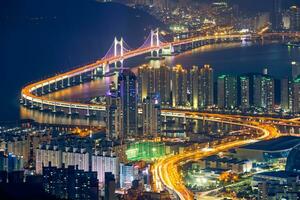 Busan stadsgezicht gwangan brug Bij nacht foto