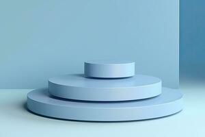 generatief ai, minimaal podia voor Product Scherm staan voetstuk studio blauw pastel kleur achtergrond 3d foto