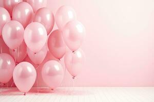 generatief ai, een verjaardag concept, licht roze ballon vol achtergrond. kopiëren ruimte foto