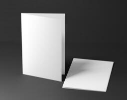 a5 tweevoudig blanco brochure bespotten omhoog. 3d veroorzaken. foto