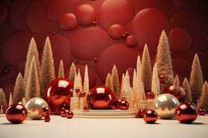 Kerstmis groet kaart. feestelijk decoratie Aan bokeh achtergrond. nieuw jaar concept gegenereerd met ai foto