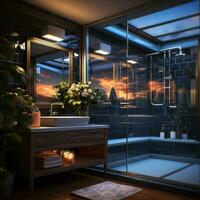 interieur ontwerp van elegant badkamer, luxe bad, romantisch atmosfeer, ai generatief foto