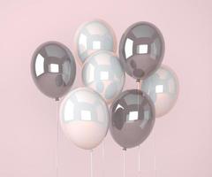 kleurrijke ballonnen vliegen voor verjaardagsfeestjes en feesten. 3D render voor verjaardag, feest, banners. foto
