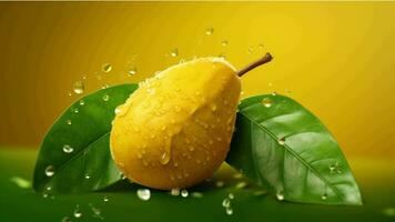 een mango's met water druppels Aan het gegenereerd met ai foto