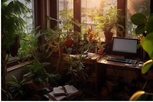 interieur van modern leven kamer met groen planten in potten gegenereerd met ai foto