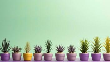 planten in potten met kopiëren ruimte Aan groen achtergrond. ai gegenereerd. foto