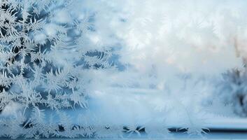ijzig natuurlijk patroon Aan de venster glas. winter achtergrond. ai gegenereerd. foto