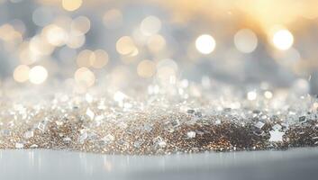 zilver en goud schitteren met bokeh achtergrond. ai gegenereerd. foto