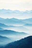 ai gegenereerd mooi landschap van bergen in mistig Goedemorgen schoonheid in natuur.ai gegenereerd foto