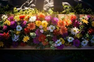 kleurrijk bloemen Aan de graf in de begraafplaats, begrafenis concept. ai gegenereerd foto