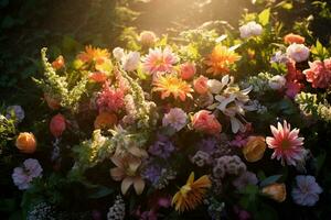 kleurrijk bloemen Aan de graf in de begraafplaats, begrafenis concept. ai gegenereerd foto