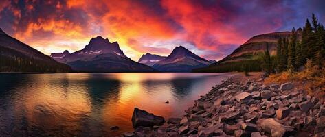 zonsondergang over- gletsjer nationaal park, Montana, Verenigde staten van Amerika ai gegenereerd foto