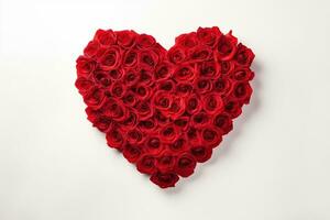 ai gegenereerd hart gemaakt van rood rozen Aan wit achtergrond, valentijnsdag dag concept foto