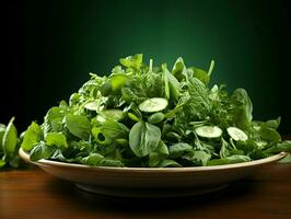 filmische foto van groen salade helder minimalisme. hoog kwaliteit. ai generatief