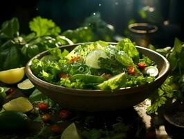 filmische foto van groen salade helder. hoge resolutie. ai generatief