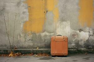 wijnoogst koffer Aan oud grunge muur. reizen fotografie. ai generatief foto