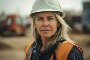 vrouw werken Aan bouw plaats. genereren ai foto