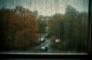 regenachtig venster herfst. genereren ai foto
