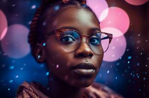 roze blauw Afrikaanse meisje Purper portret. genereren ai foto