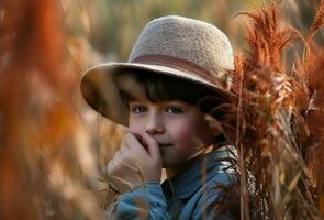 jongen hoed herfst portret val. genereren ai foto