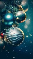 groet kaart concept voor sjabloon, banier, poster, vakantie ontwerp met mooi Kerstmis ornament, wensen een vrolijk kerstmis, achtergrond, winter seizoen, en gelukkig nieuw jaar. ai gegenereerd. foto