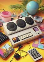 90s gadgets 3d illustratie, generatief ai foto