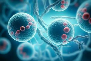 menselijk cel of embryonaal stam cel microscoop achtergrond, medisch wetenschap achtergrond foto