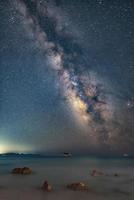 Melkwegstelsel boven het eiland Zakynthos, gevangen van het eiland Kefalonia, Griekenland. de nachtelijke hemel is astronomisch nauwkeurig. foto