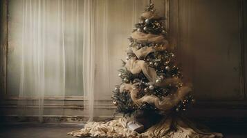 ai gegenereerd generatief ai, Kerstmis boom met ballen, wazig achtergrond, vakantie decoratie foto
