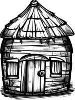 schetsen van houten huis Aan wit achtergrond foto