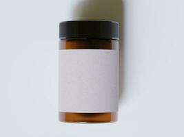amber glas kunstmatig pot met een realistisch structuur blanco etiket wit kleur renderen 3d foto