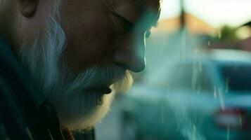 detailopname foto van oud Mens met Aziatisch baard. generatief ai