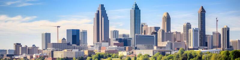 antenne visie stad van Atlanta met gebouw en blauw lucht ai generatief foto