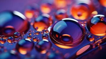 veelkleurig helder transparant glanzend bubbels detailopname. olie druppels Aan water oppervlakte abstract rug. ai generatief foto