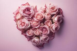 hart vormig gemaakt met roze rozen Aan pastel geïsoleerd achtergrond.top bekijk.kopie en tekst ruimte.ai generatief foto