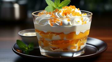 oranje pudding toetje zoet voedsel tussendoortje ai gegenereerd foto