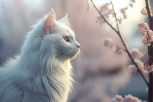 detailopname van schattig kat staren Bij iets met mooi bokeh achtergrond, generatief ai foto