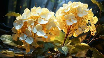 orchidee bloem zonsondergang of zonsopkomst lucht geel licht Aan gouden uren ai gegenereerd foto