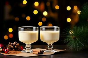 Kerstmis melk drinken met kruiden, advocaat, in glas bril, vakantie humeur. ai gegenereerd. foto