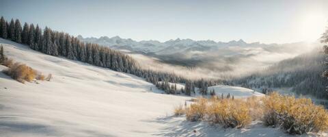 landschap van een nevelig vallei. ai gegenereerd foto