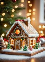foto van de Kerstmis gibberbrood huis koekjes ai gegenereerd