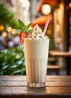 foto van de milkshake in de straat cafe ai gegenereerd